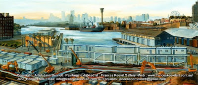Plein air oil painting from the roof of the Pyrmont Power Station painted by industrial heritage artist Jane Bennett